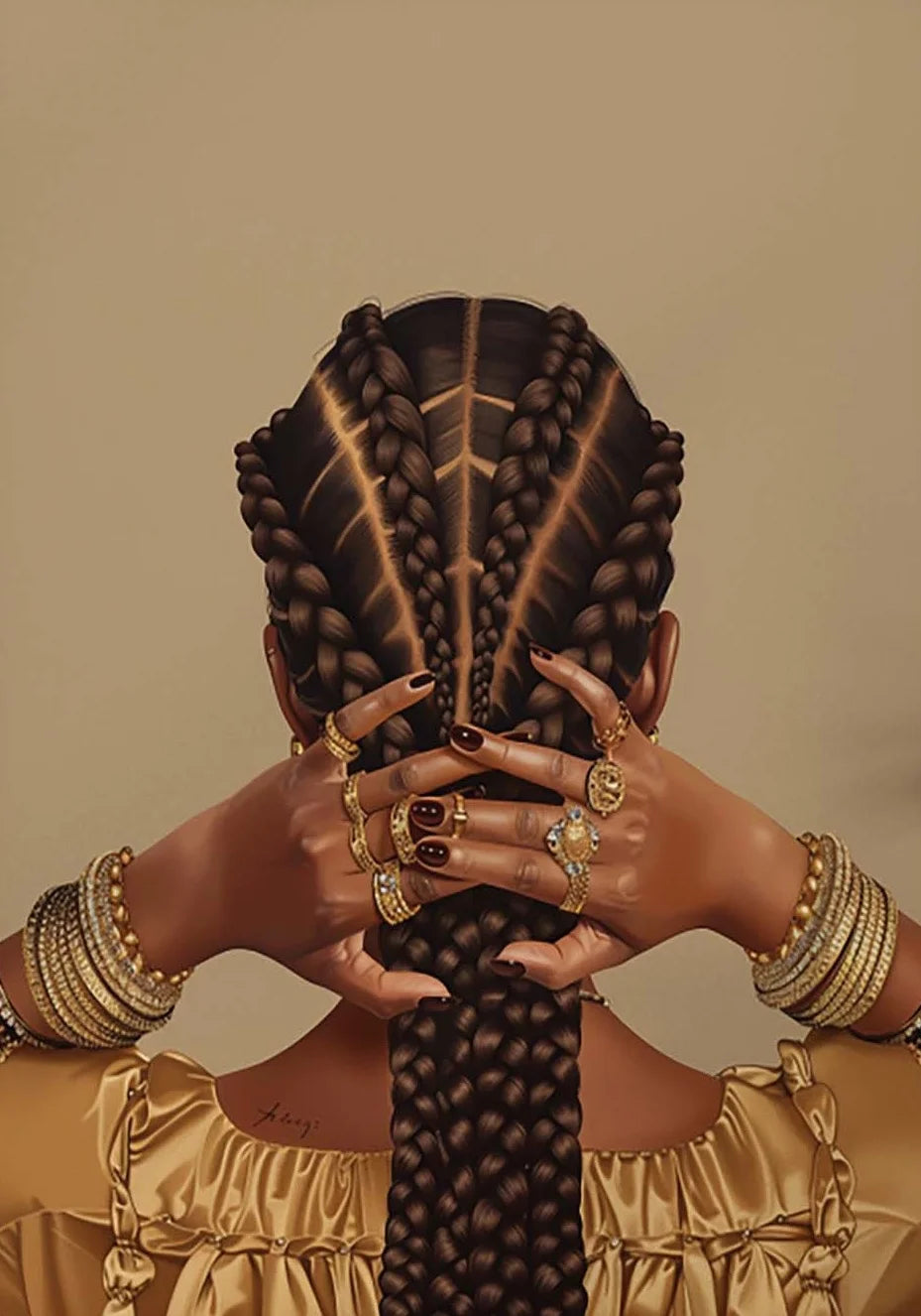 Black Woman Canvas Print | Cool Girl Hairstyle & Gold Jewelry Afro Wall Art