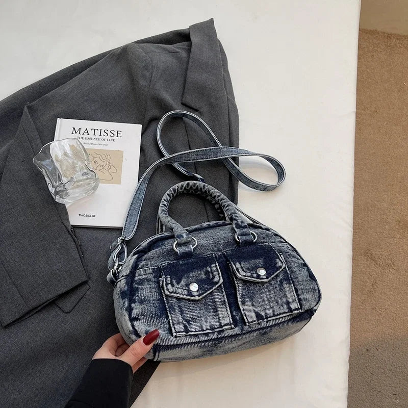 Denim Crossbody Satchel Bag for Women – Vintage Style Small Shoulder Handbag