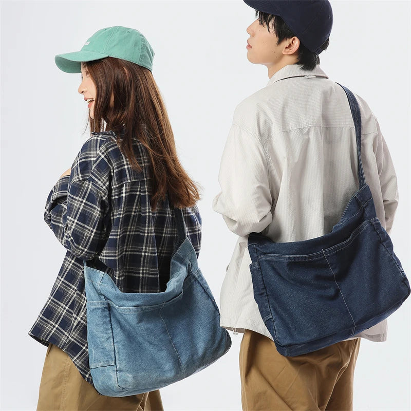 Denim Shoulder Bag for Women – Large Capacity Casual Tote & Crossbody Schoolbag