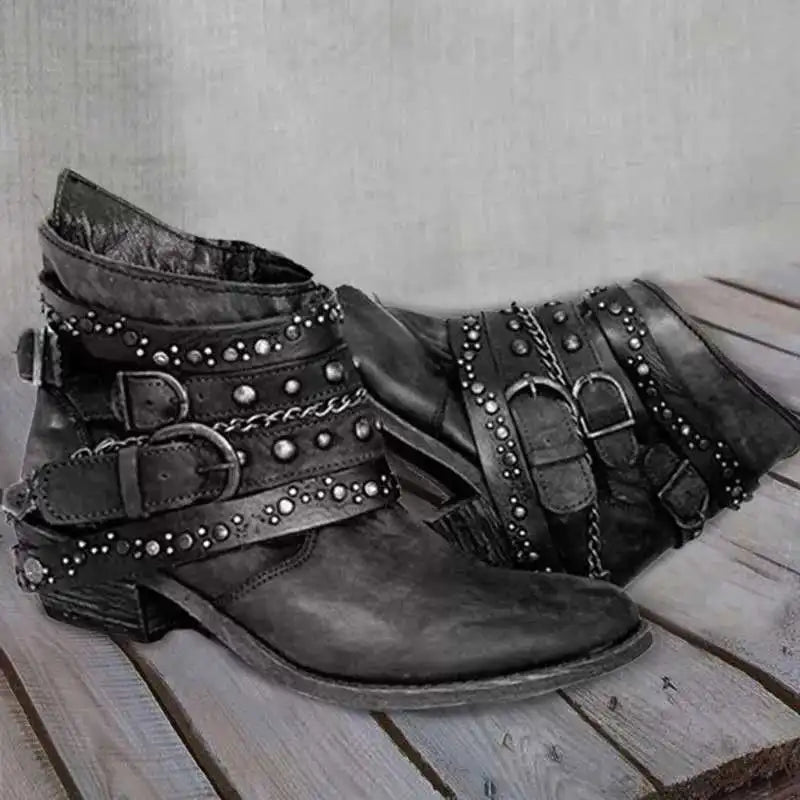 Women's Punk Rivet Chain Chelsea Ankle Boot