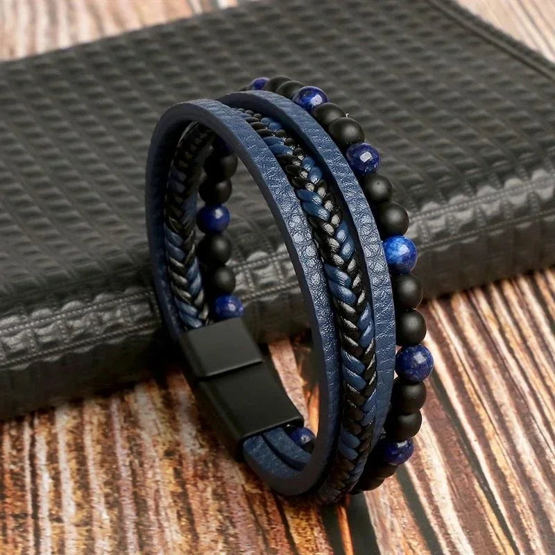 FBA Men's Tiger Eye Multilayer Leather Bracelet | Classic Fashion Jewelry