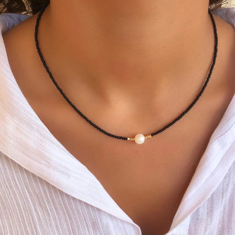 FBA Bohemian Gold Beads Pearl Pendant Necklace | Beach Vacation Jewelry