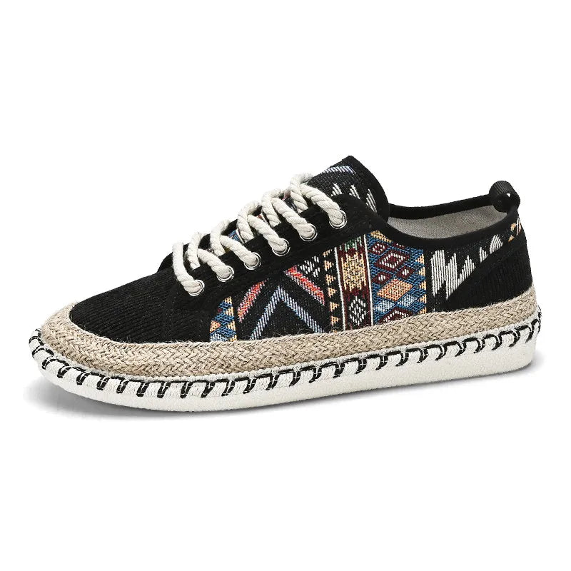 FBA Men's Printed Canvas Fisherman Shoes | Lace-Up Flat Casual Shoes