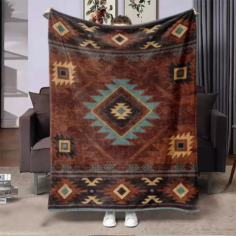 Persian Kilim Tribal Patchwork Flannel Throw Blanket – 5 Colors | FBA Vibes