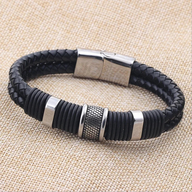 FBA Hip Hop Beaded Woven Leather Bracelet | Punk Charm Jewelry