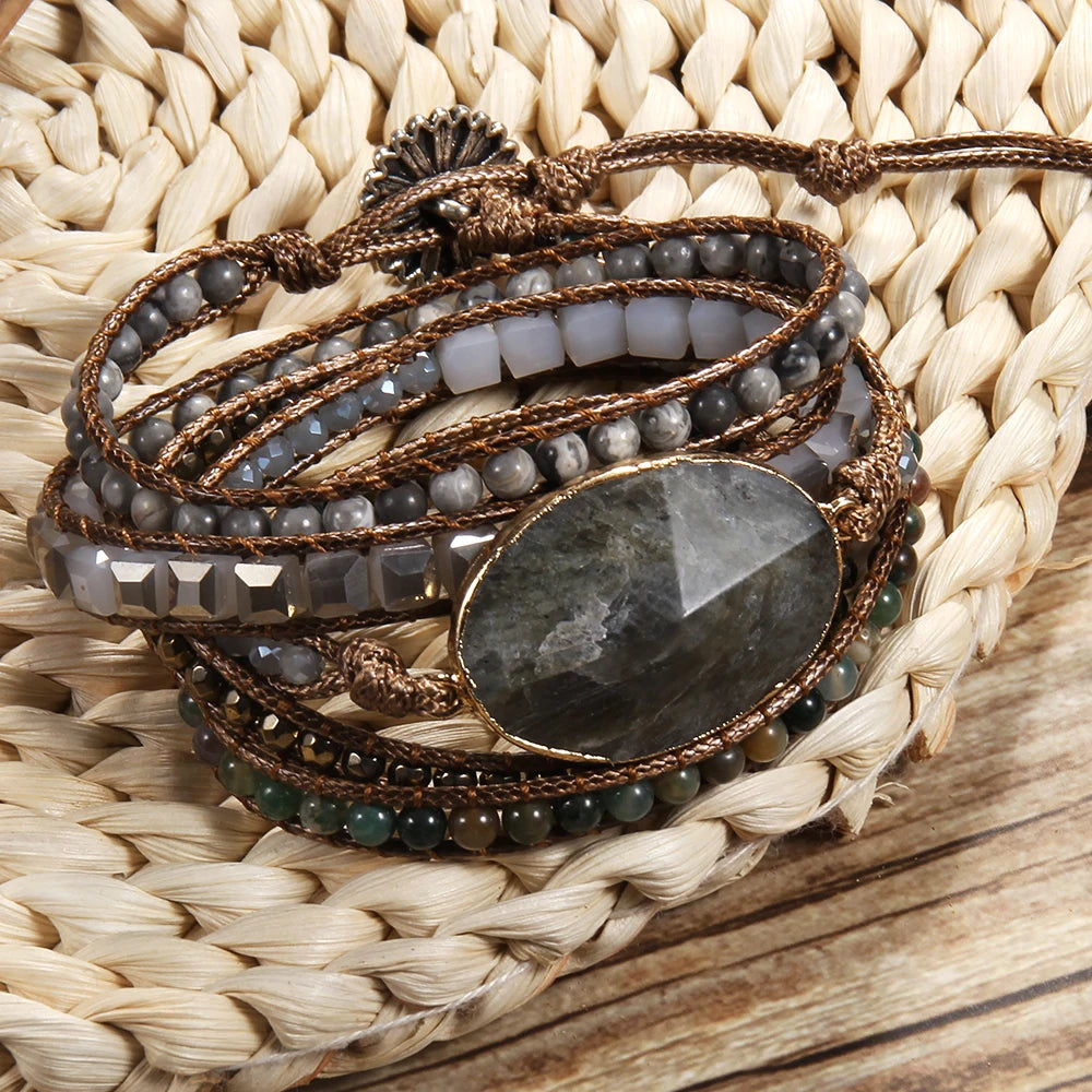 FBA Boho Mixed Natural Stone 5-Strand Wrap Bracelet | Women's Jewelry Gift