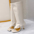 Women's Open Toe Knee-High Boot — Stiletto Heel, Slip-On
