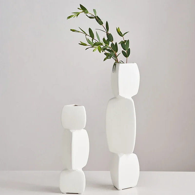 Modern Minimalist Ceramic Vase | Nordic Home Decor Flower Vase for Living Room & Shelf Display