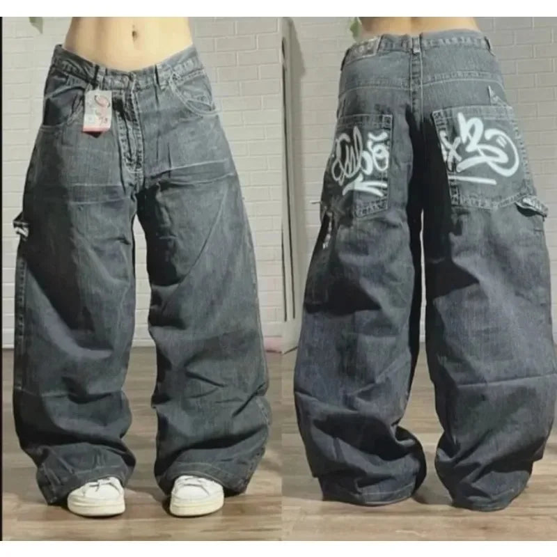Women's American Harajuku Retro High Waist Baggy Wide-Leg Jeans – Y2K Gothic Streetwear Washed Denim | Multiple Colors | S–XXL | FBA Vibes
