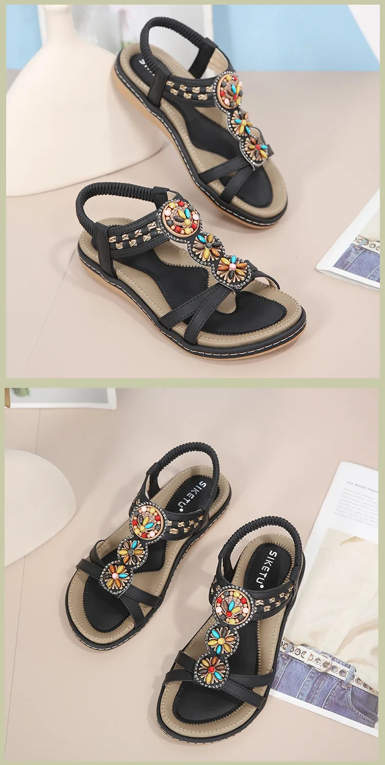 FBA Women's Soft Sole Bohemian Beach Sandals | Flat Bottom Fashion Shoes