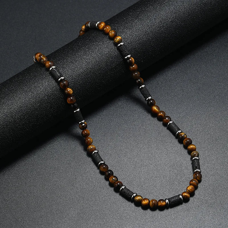 FBA Bohemian Tiger Stone Beaded Necklace for Men | Minimalist Jewelry