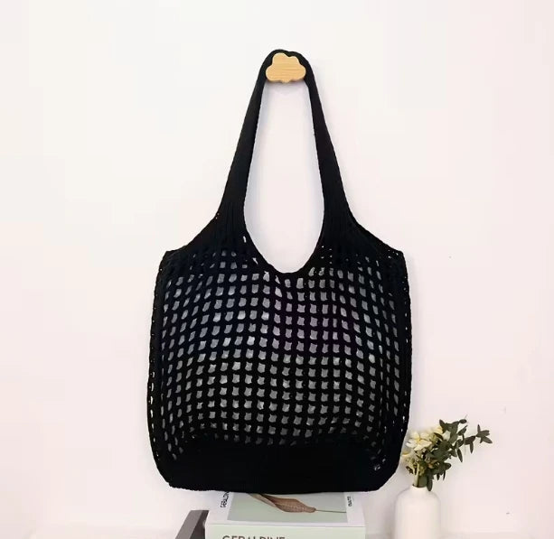 Ladies' Large Capacity Crochet Openwork Weave Tote Bag – Eco-Friendly Shopping & Travel Shoulder Bag