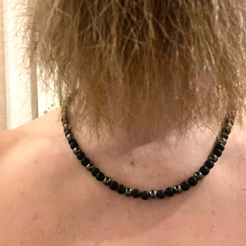 FBA Black Lava Stone Beaded Choker Necklace | Men's Vintage Jewelry