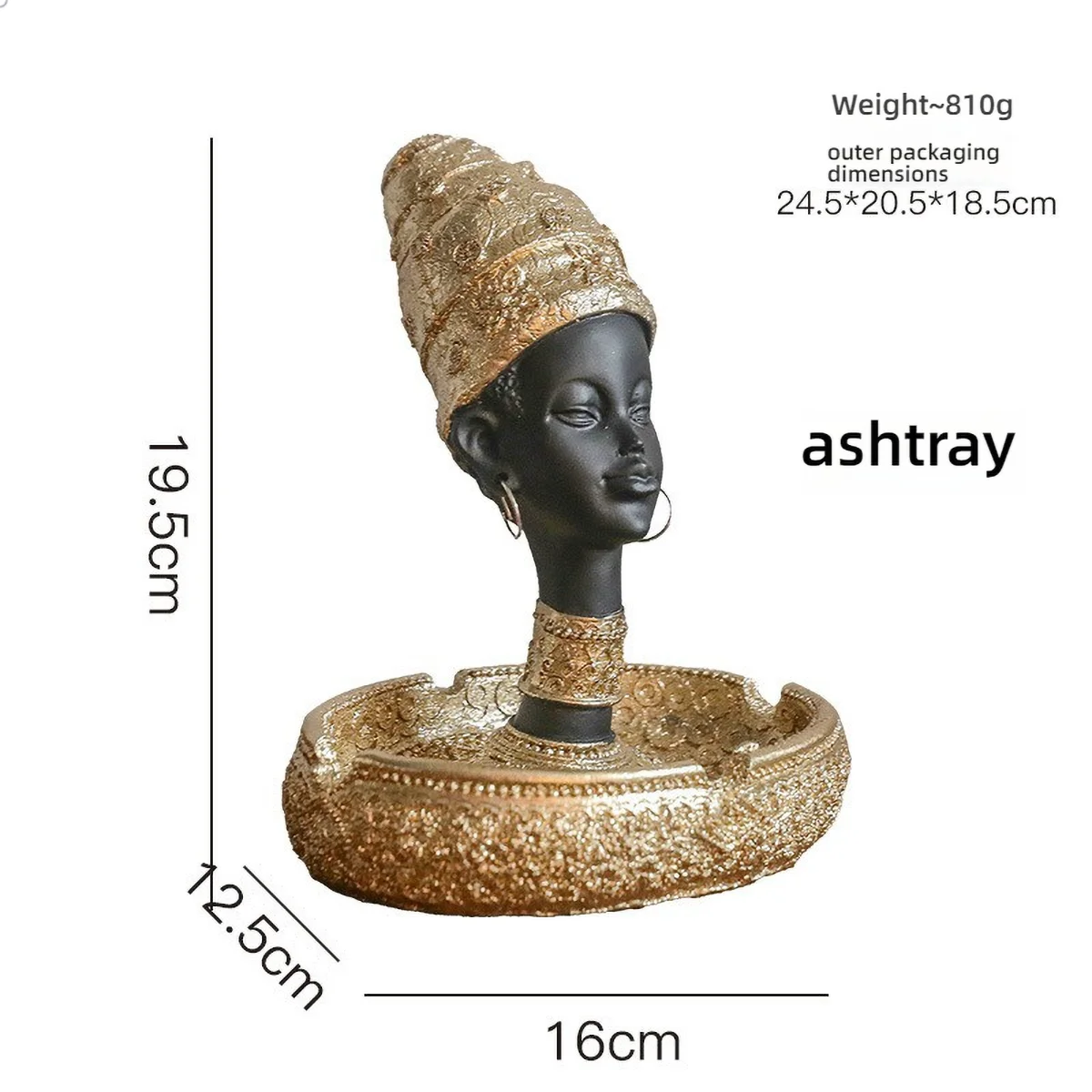 African-Style Resin Sculpture | Black & Gold Candle Holder & Decorative Accent