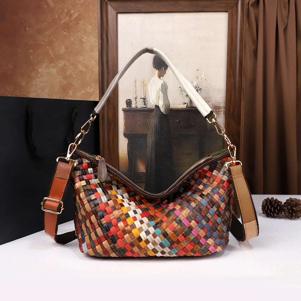 Genuine Leather Woven Tote Bag – Large Capacity Minimalist Single Shoulder & Crossbody Bag