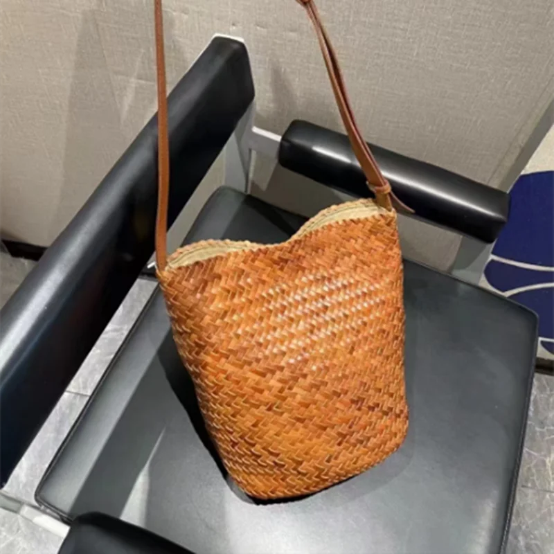 Genuine Leather Hand-Woven Vegetable Basket Tote Bag – Retro Bohemian Shoulder Bag