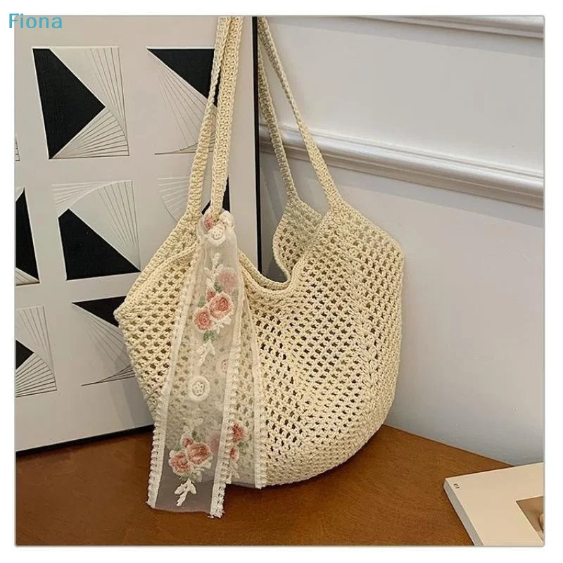 Large Capacity Woven Straw Wicker Tote Bag for Women – Handmade Summer Beach Shoulder & Messenger Bag