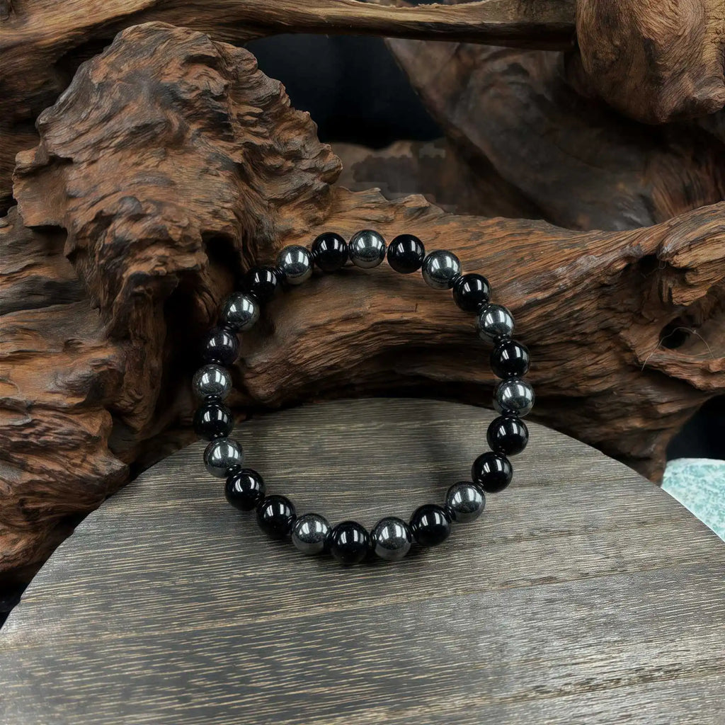 FBA Obsidian Hematite Beaded Memory Bracelet | Natural Stone Jewelry Gift