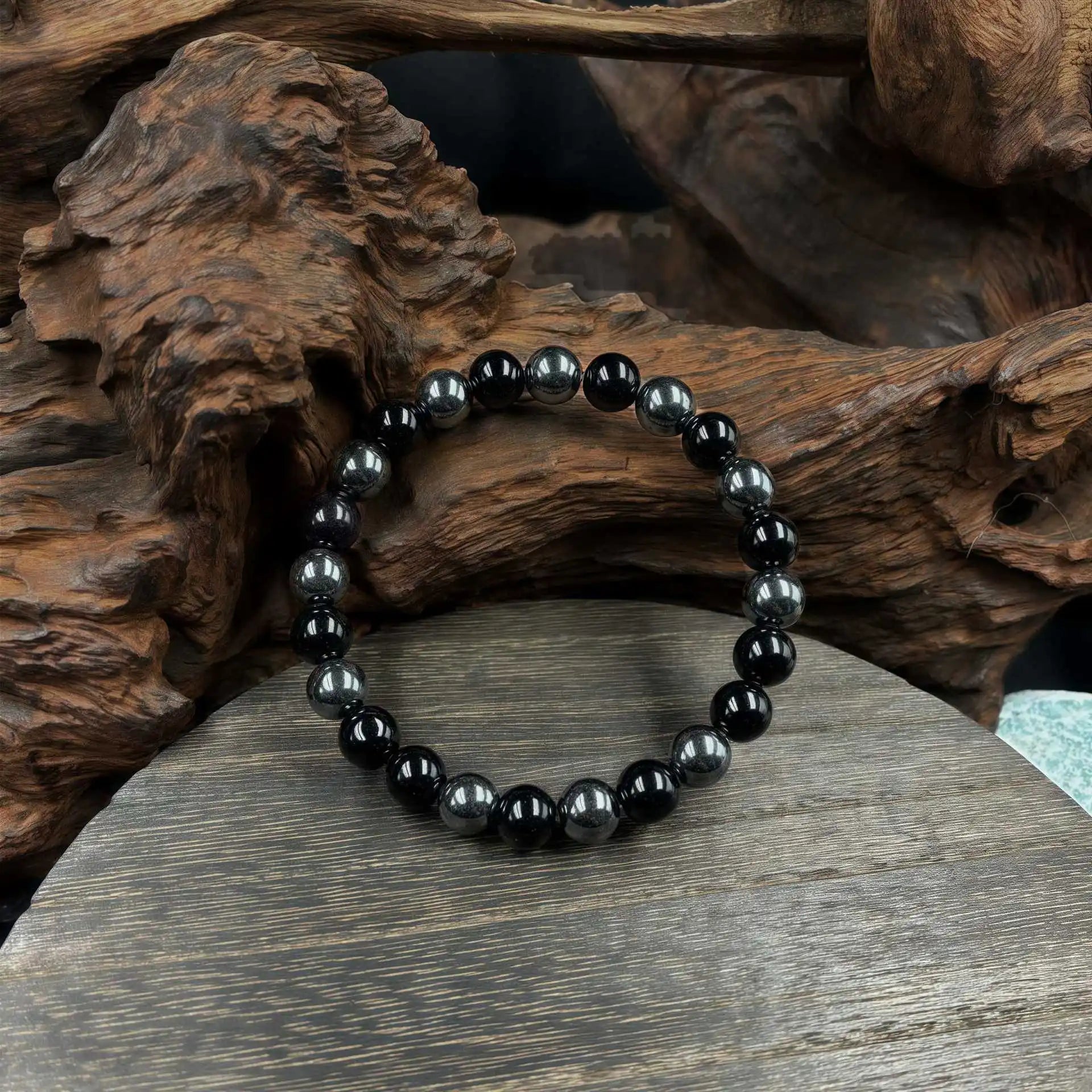 FBA Obsidian Hematite Beaded Memory Bracelet | Natural Stone Jewelry Gift