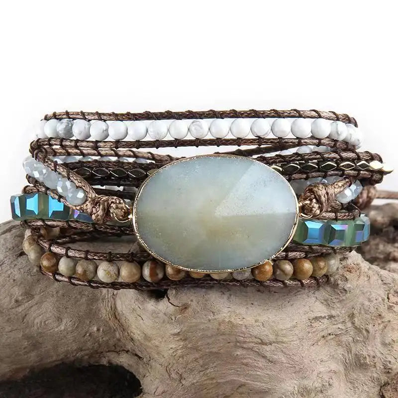FBA Boho Mixed Natural Stone 5-Strand Wrap Bracelet | Women's Jewelry Gift