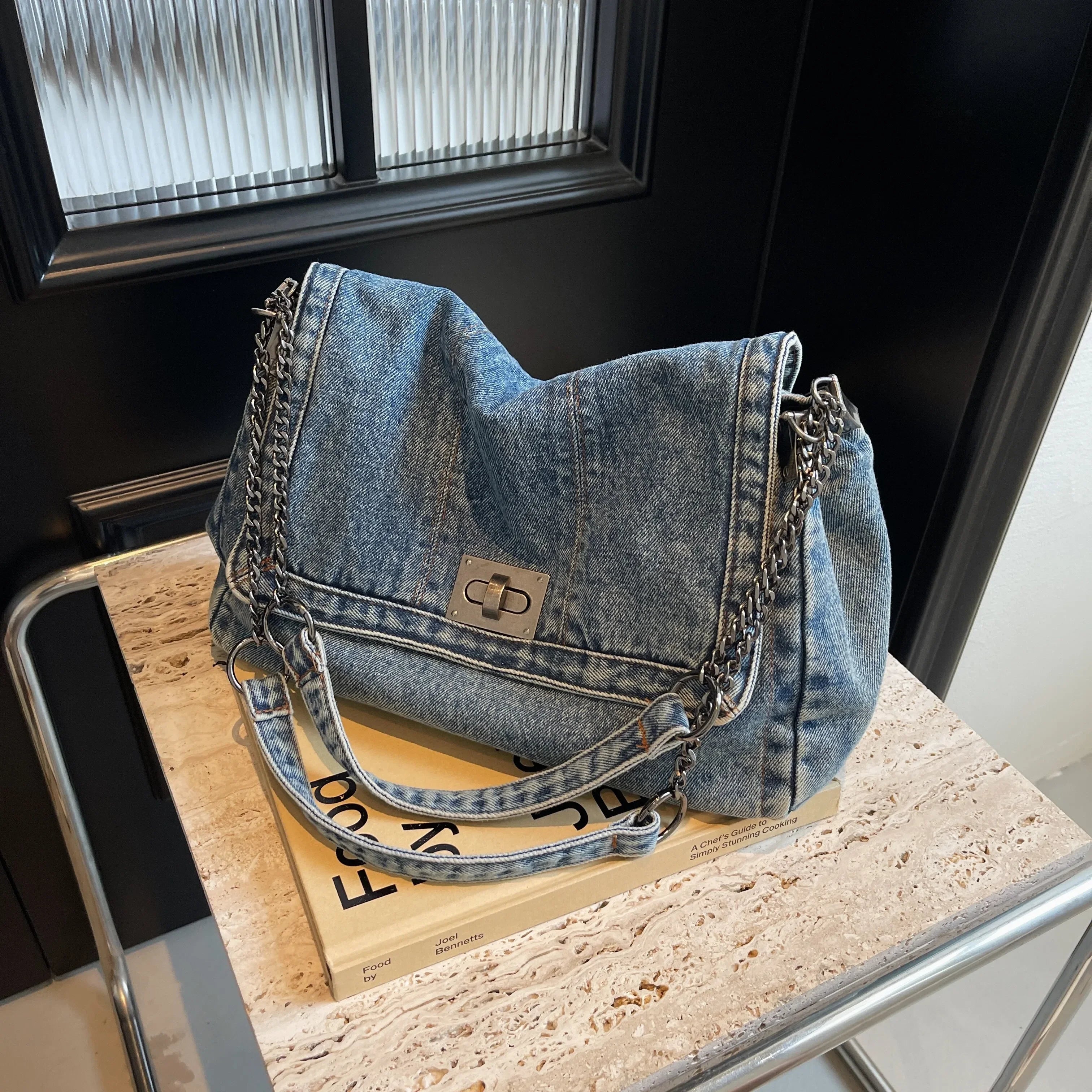 Women's Denim Tote Bag – Large Capacity Casual Commuter Shoulder & Crossbody Bag