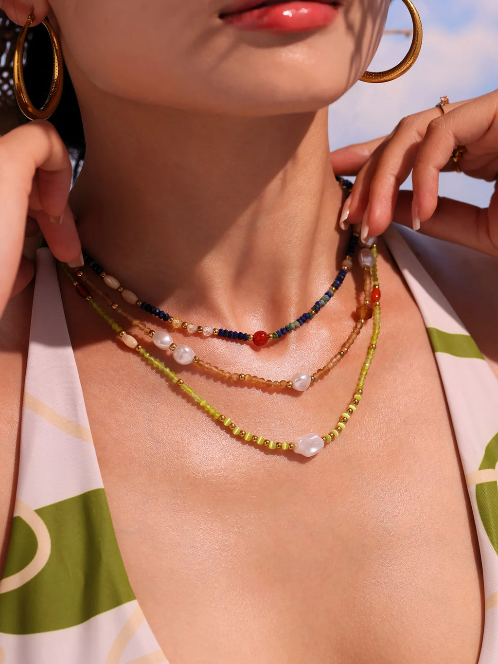 FBA Women's Ethnic Natural Stone Necklace | Stainless Steel Luxury Jewelry