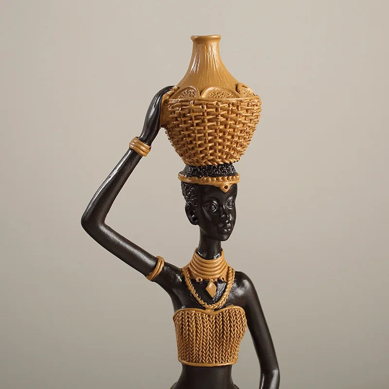 African Girl Ethnic Style Resin Ornament | Creative Character Sculpture for Home & Office Decor