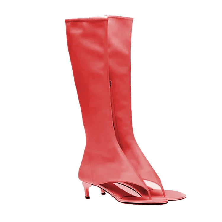 Women's Open Toe Knee-High Boot — Kitten Heel, Multi-Finish
