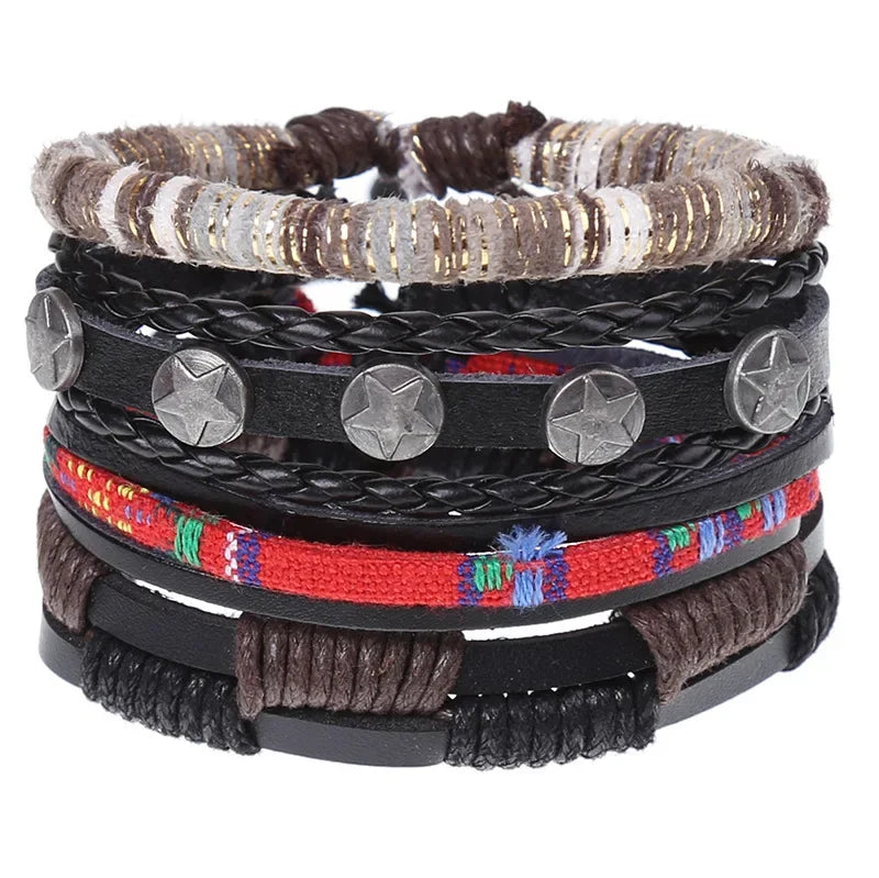 FBA 4-Piece Braided Leather Ethnic Wristband Set | Hope Believe Bracelet