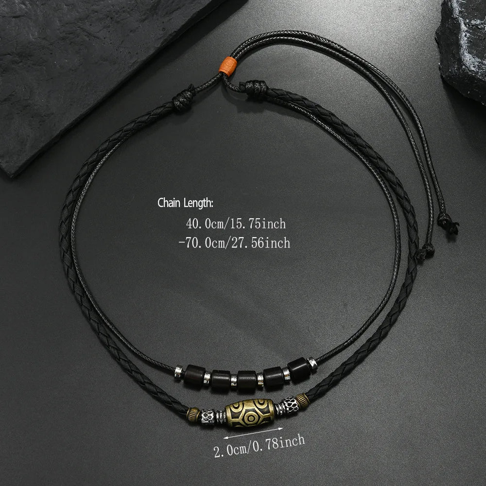 FBA Punk Retro Wax Rope Antique Pendant Necklace | Men's Collarbone Chain