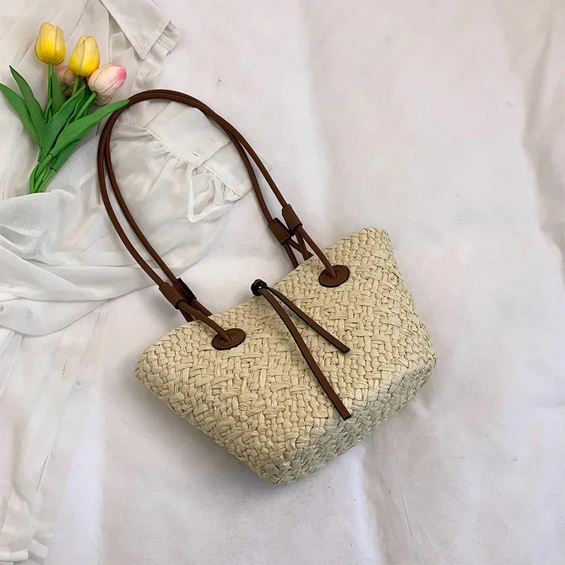 Designer Bohemian Chic Straw Woven Tote Bag – Large Capacity Beach Vacation Shoulder Handbag