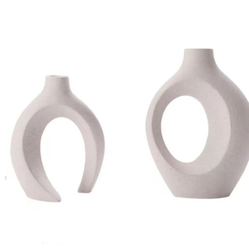 Minimalist Imitation Ceramic Vase Set | Nordic Hollow Plastic Vases for Living Room, Bedroom & Shelf Decor (2 Pieces)