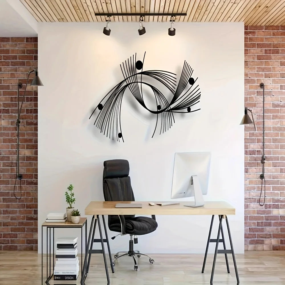 Modern Abstract Geometric Metal Wall Art | Minimalist Linear Sculpture for Home & Office Decor