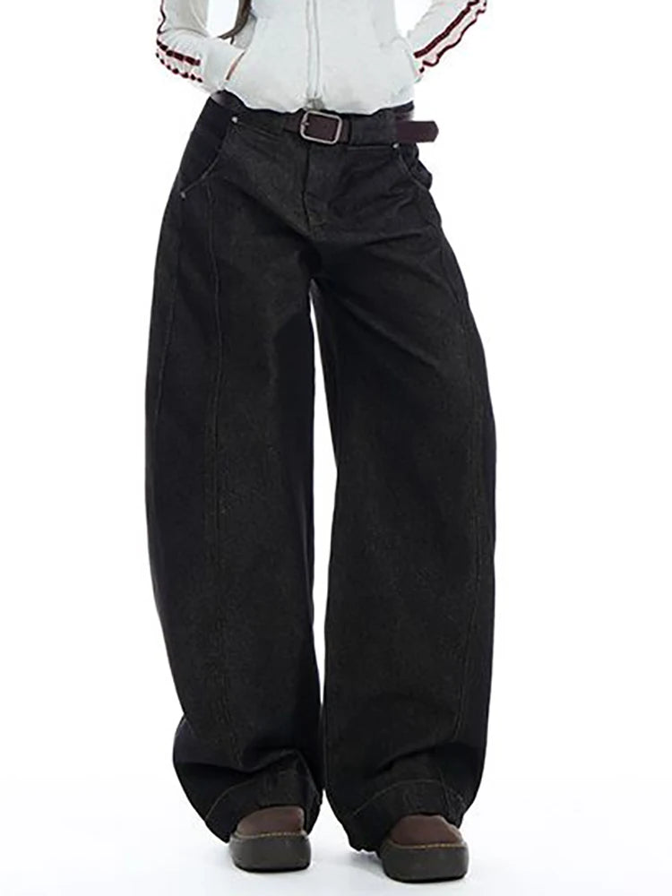 Women's American Retro High Waist Wide-Leg Floor Length Jeans – Harajuku Baggy Denim Trousers | Black | XS–XL | FBA Vibes