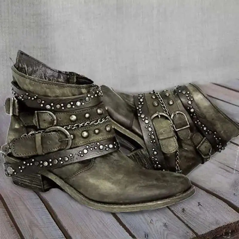 Women's Punk Rivet Chain Chelsea Ankle Boot