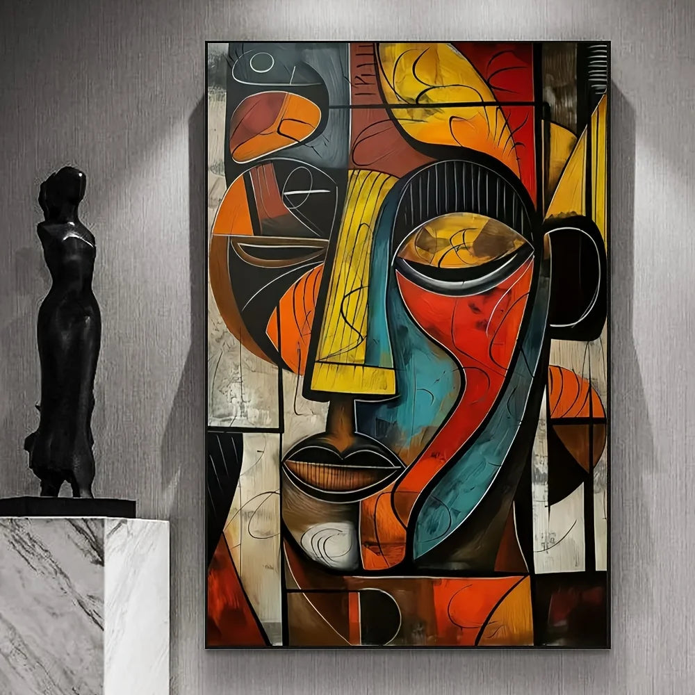 Picasso-Inspired African Tribal Mask Canvas Print | Abstract Wall Art Poster for Living Room