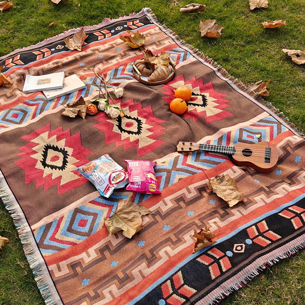 Western Boho Checkered Plaid Throw Blanket | FBA Vibes