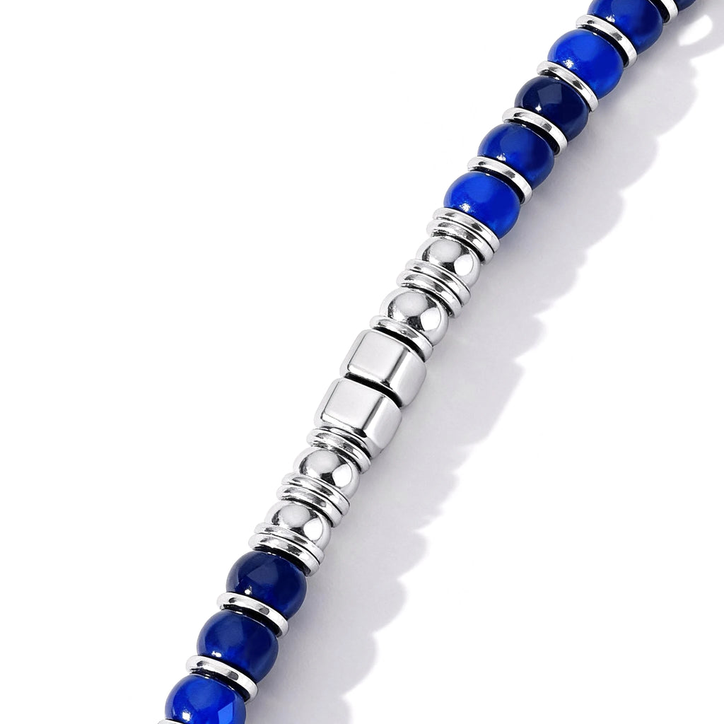 FBA Men's Blue Natural Stone Stainless Steel Bracelet | Handmade Jewelry
