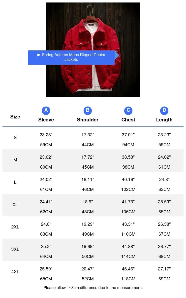 Men's Retro Ripped Denim Jacket – Streetwear Jean Coat | 4 Colors | S–4XL | FBA Vibes