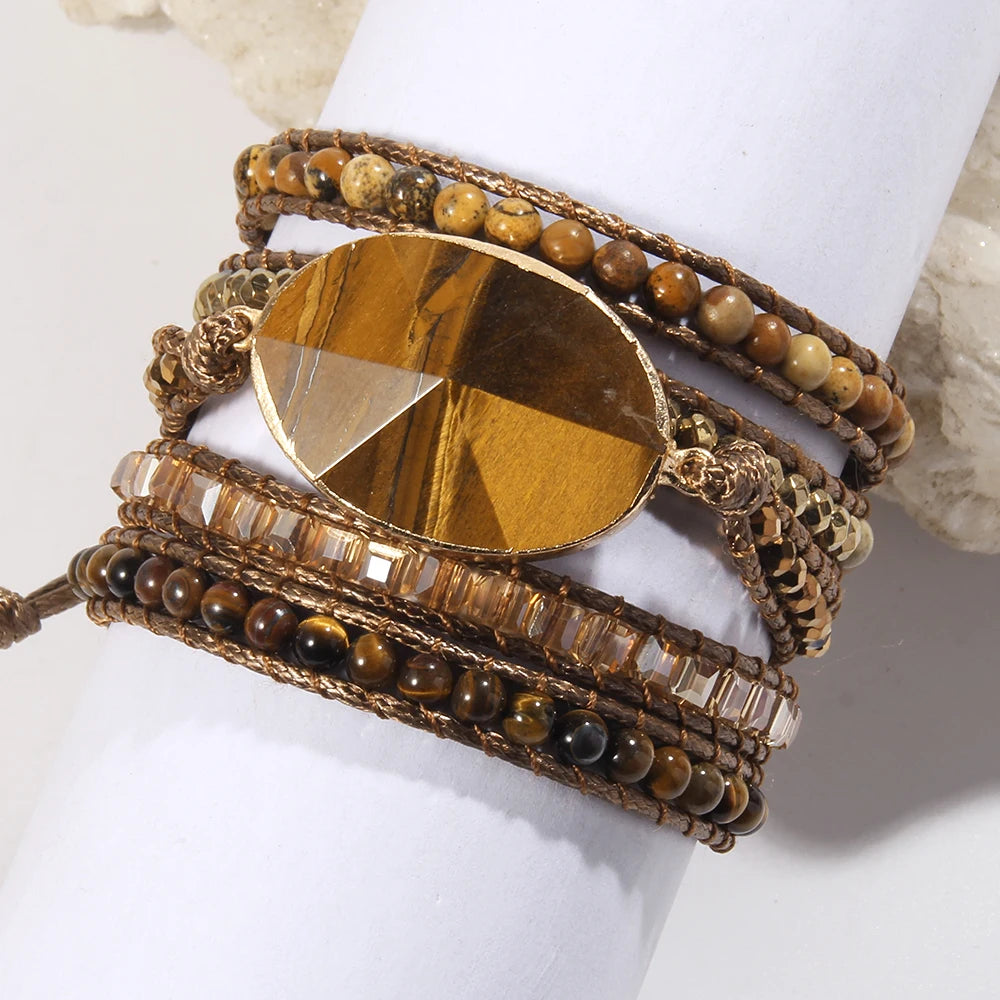 FBA Boho Mixed Natural Stone 5-Strand Wrap Bracelet | Women's Jewelry Gift