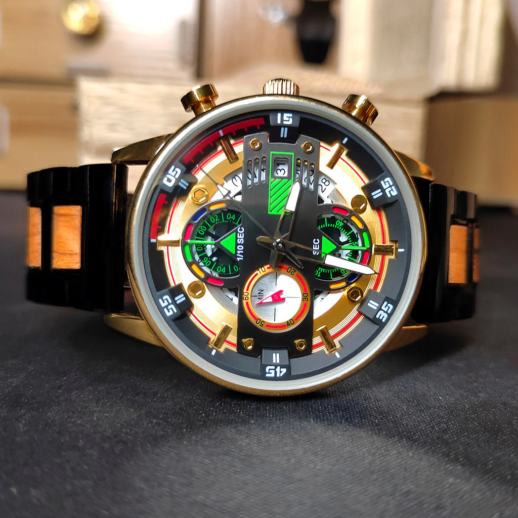 FBA Men's Luxury Wood Watch | Chronograph Calendar Wooden Wristwatch