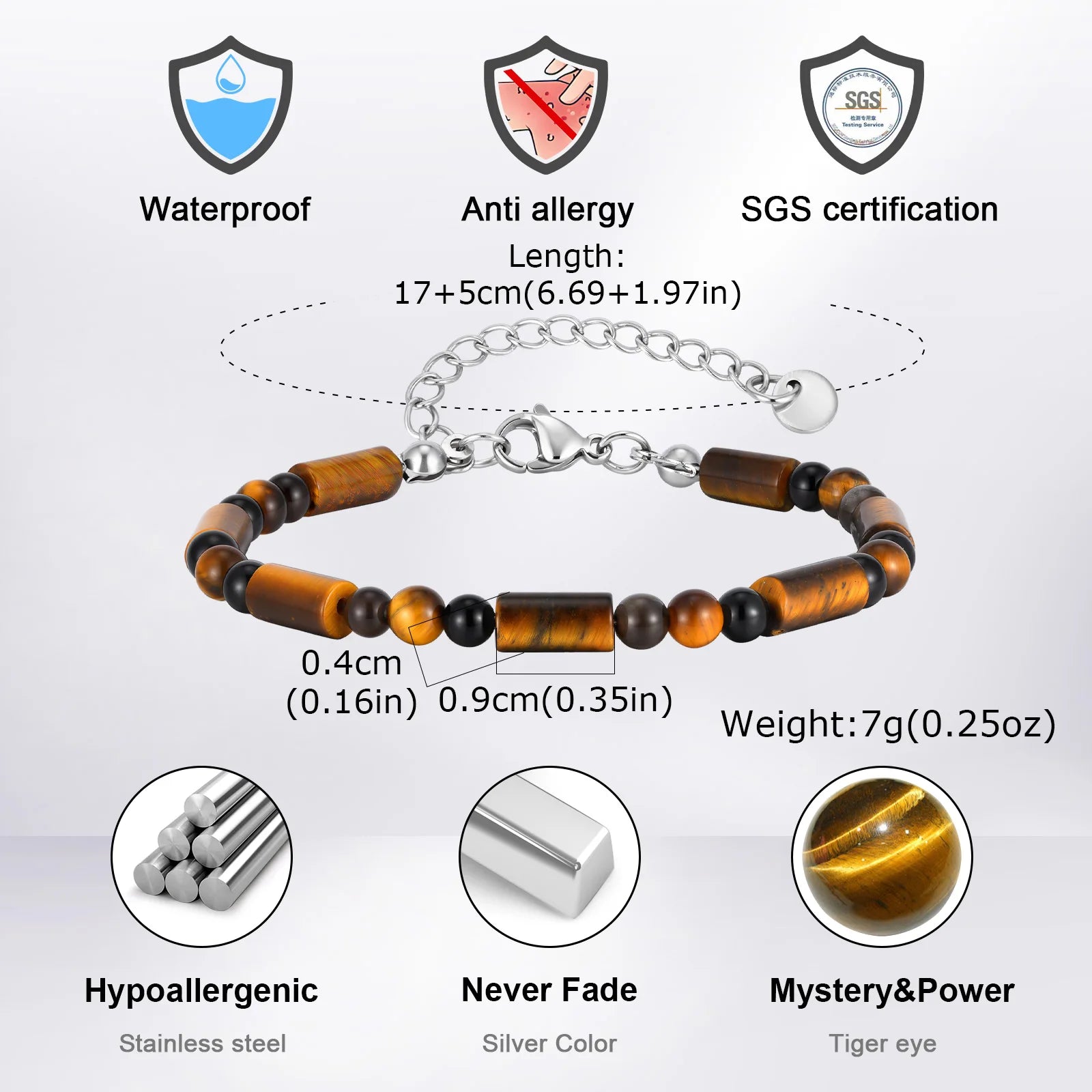 FBA Natural Stone Agate Tiger Eye Bracelet | Stainless Steel Jewelry Gift