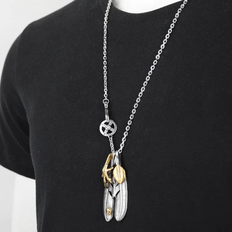 FBA Hip Hop Feather Pendant Necklace Set | Punk Chain Jewelry