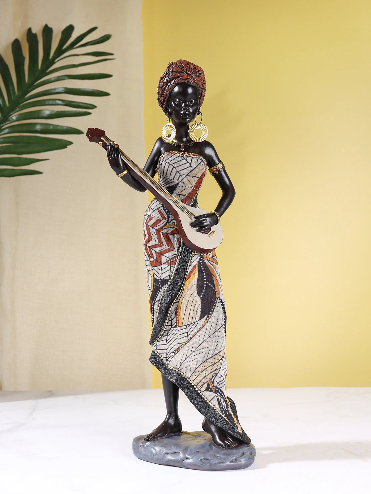 African Female Musician Sculpture | Resin Figurine Decorative Statue for Home & Office Decor