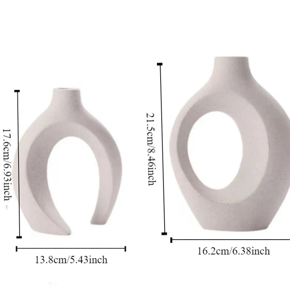 Minimalist Imitation Ceramic Vase Set | Nordic Hollow Plastic Vases for Living Room, Bedroom & Shelf Decor (2 Pieces)