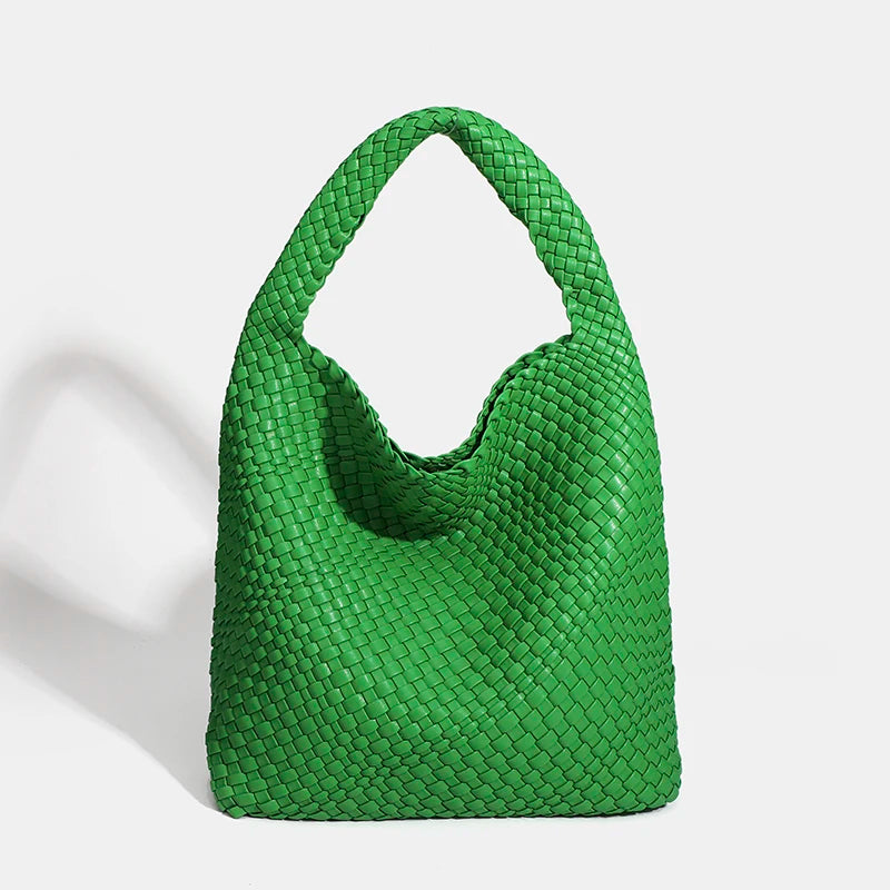 Hand-Knitted PU Woven Tote Bag for Women – Large Luxury Criss-Cross Shoulder Bag