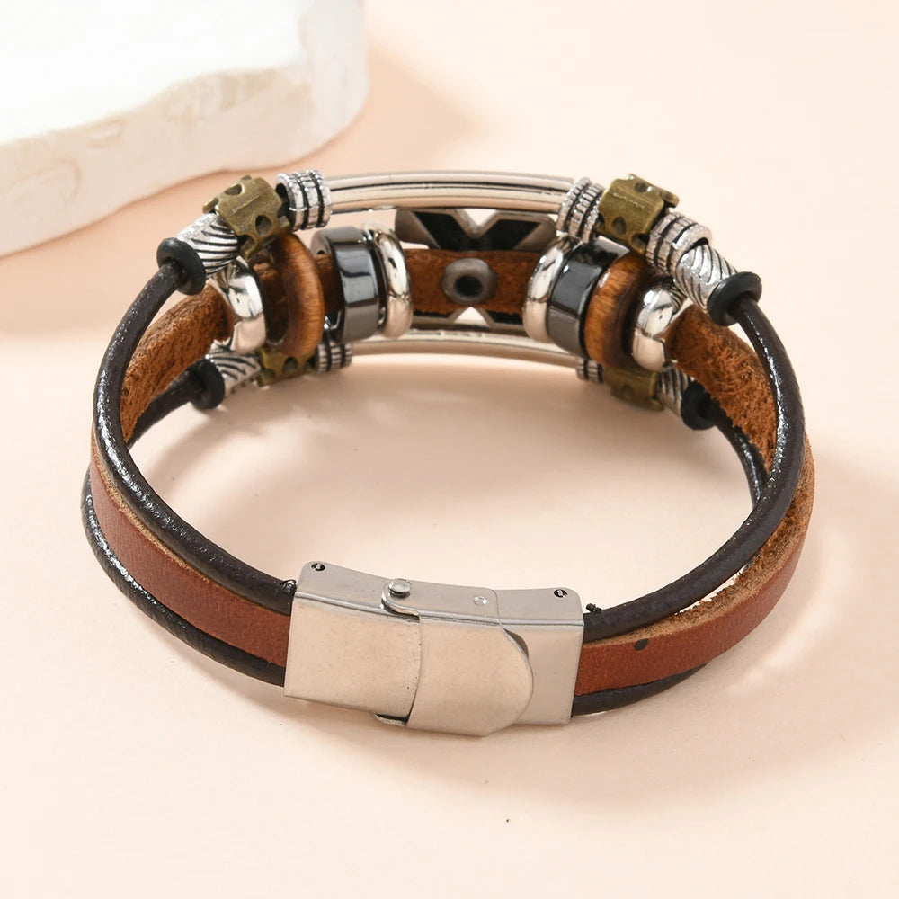 FBA Handmade Genuine Leather Beaded Bracelet | Unisex Jewelry