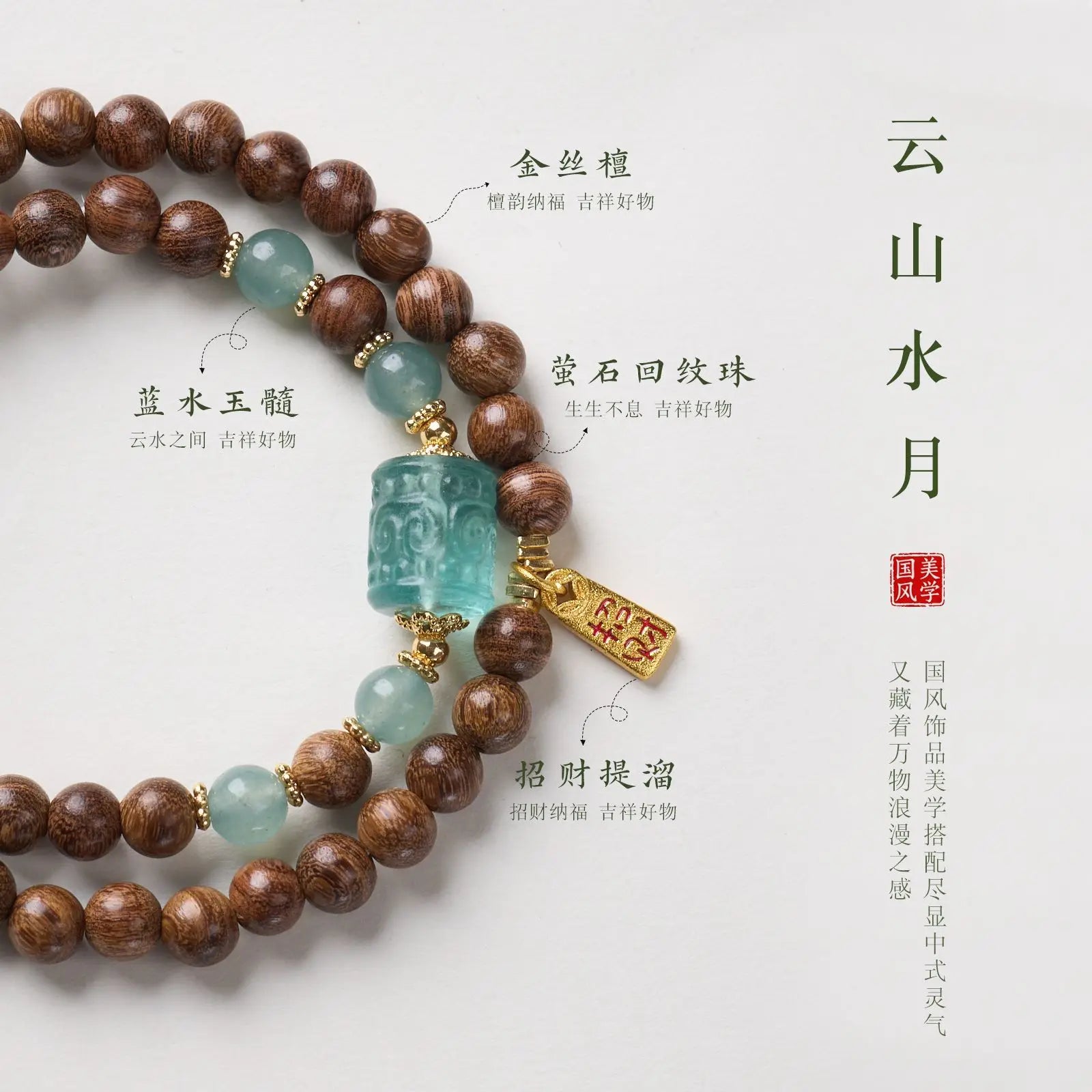 FBA Sandalwood Blue Chalcedony Double Wrap Bracelet | Chinese Lucky Jewelry