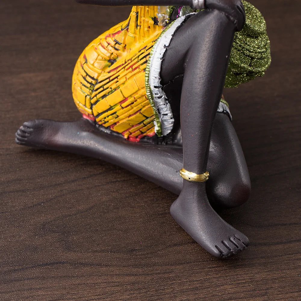 Abstract African Black Women Sculpture | Resin Art Figurine for Home, Wine Cabinet & Coffee Shop Decor