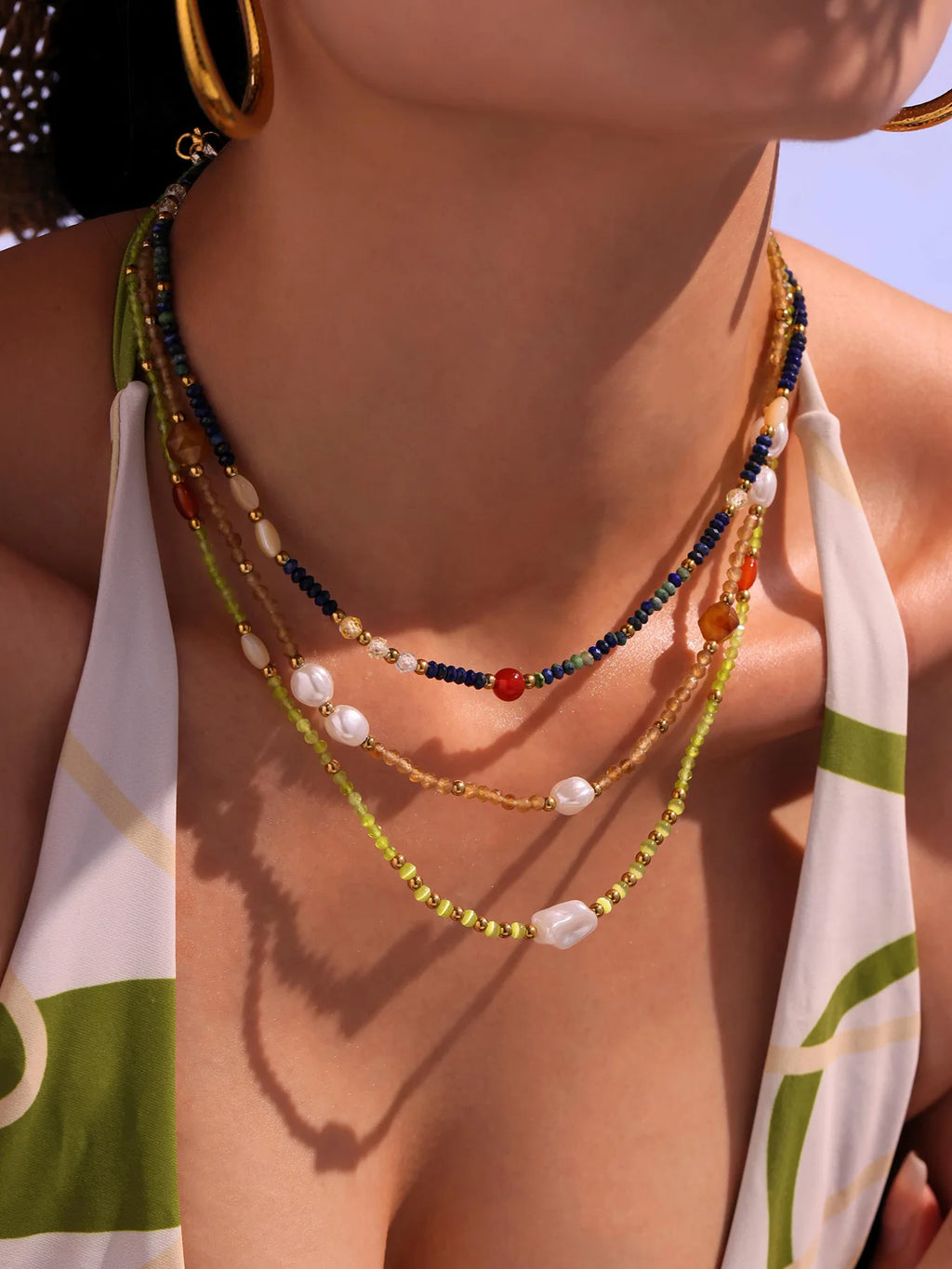 FBA Women's Ethnic Natural Stone Necklace | Stainless Steel Luxury Jewelry